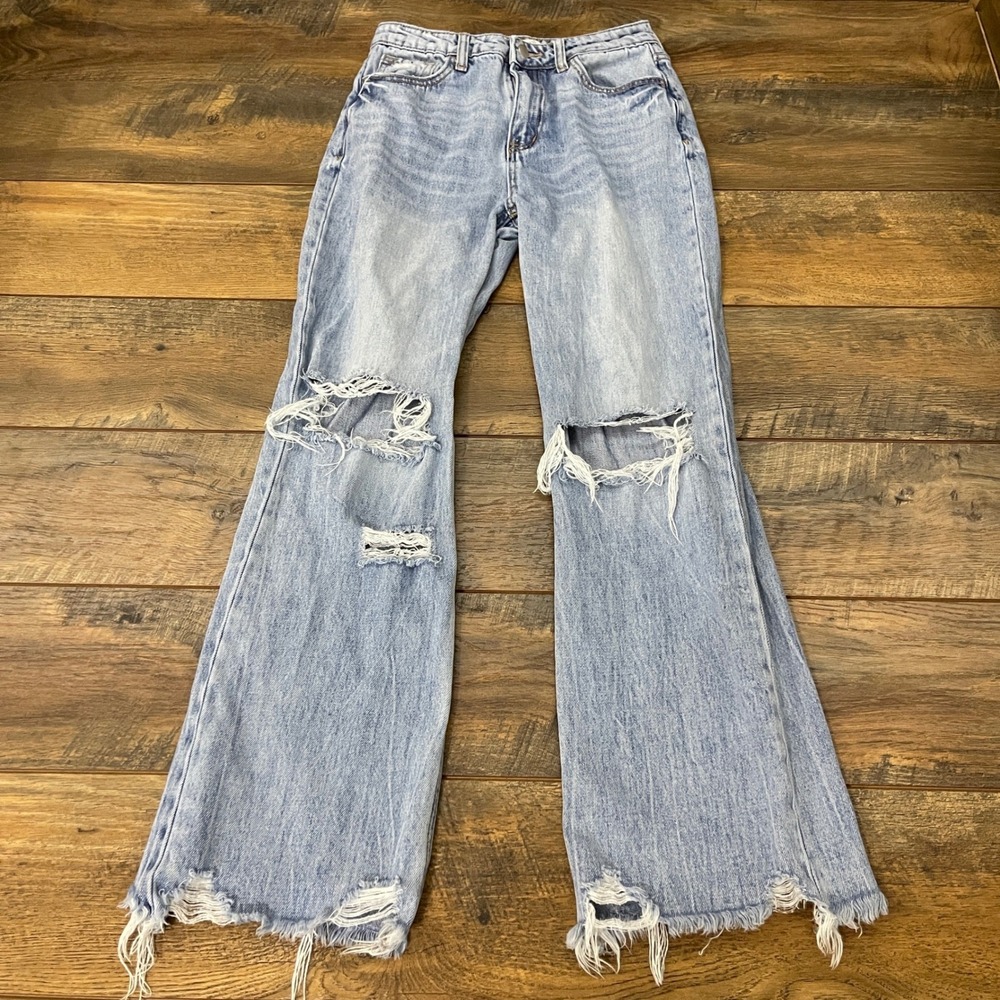 Altar'd State Distressed Flare Jeans Light Wash High Rise Size 25 Cotton Boho